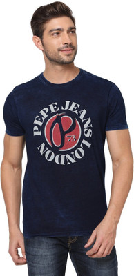 Pepe Jeans Printed Men Round Neck Blue T-Shirt