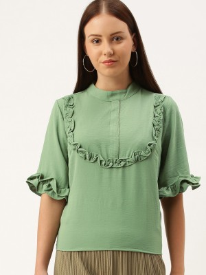 SHECZZAR Casual Solid Women Light Green Top