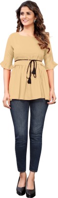 Vaishnavi Fashion Casual Solid Women Beige Top