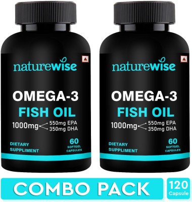 Naturewise Omega-3 Fish Oil 1000mg Max Strength Capsules Supplement (EPA 550mg DHA 350mg)(2 x 60 Capsules)