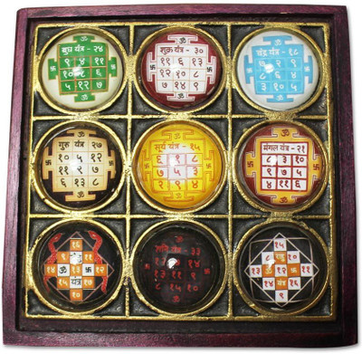Jinagam Textured Glass Navagraha Yantra Chowki | Navgraha Yantra Navgrah Chowki For Positive Energy at Home | Workplace Wooden | Glass Yantra (Pack of 1) Wooden Yantra(Pack of 1)
