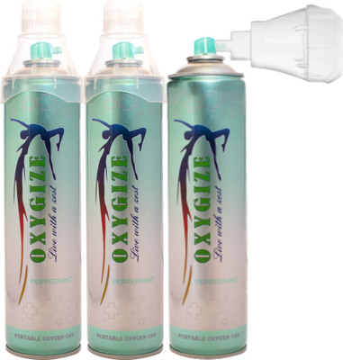 oxygize Can Peppermint Flavor Canister With In-Built Mask Use For Short Breathing Quick Recovery (10L Each Can 150 Breaths Approx) Pack Of 3 Portable Oxygen Cylinder