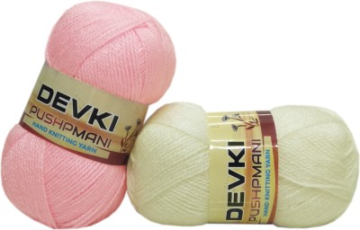 DEVKI PUSHPMANI HAND KNITTING YARN, CROCHET YARN / CROCHET WOOL / THREAD FOR KNITTING SWEATER, SOCKS, CAPS etc. FOR KIDS/GENTS/LADIES. PACK OF 2 BALLS ( OFF CREAM + PASTEL PINK ). EACH BALL-100 gm . SHADE-DP1.39.200