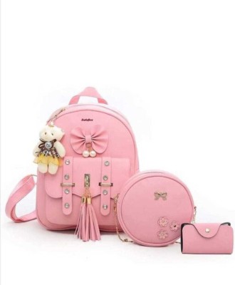 Abu fashion Backpack Smart Choice 3-PCS Fashion Cute Stylish Leather Backpack & Sling Bag Set for Women, School & College Girl's 5 L Backpack(Pink)