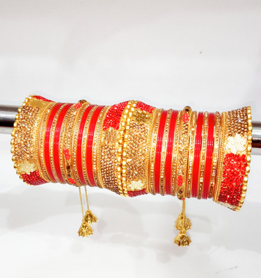Vivah Bridal Chura Plastic Zircon Gold-plated Bangle Set(Pack of 30)