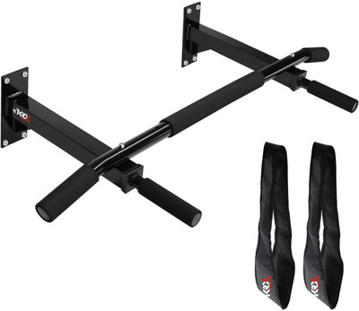 KRX Wall Mounting With Solid One Piece Construction Bar + Ab Straps Chin-up Bar(Black)