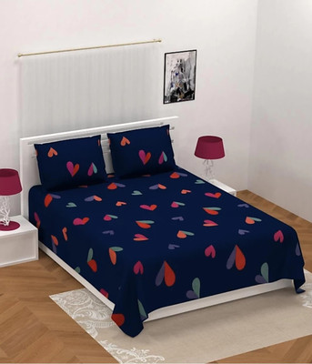 LOXICA 210 TC Cotton Double Printed Flat Bedsheet(Pack of 1, Blue)