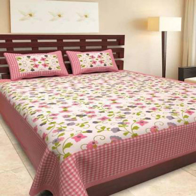 ARCZEN Cotton Double Flat 131 TC Jaipuri Prints Bedsheet(Pack of 1, Red)