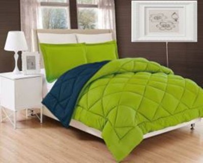 Ostrich24 Solid Single Comforter for  Mild Winter(Poly Cotton, Navy Blue & Olive Green)