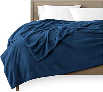 Supreme Home Collective Solid Single Fleece Blanket for  Mild Winter(Polyester, Navy)