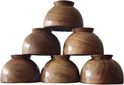 evikreta Wooden Serving Bowl HANDCRAFTED SMALL BOWLS FOR DESERTS || ICE-CREAM || CHATNI || SAUCE || PICKLE || FOOD SAFE || SET OF 6(Pack of 6, Brown)