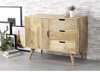 G Fine Furniture Mango Wood Wooden Sideboard Cabinet For Living Room | Solid Pure Wood Kitchen Side Board With 3 Drawers & 1 Door Cabinet Storage For Home Solid Wood Free Standing Sideboard(Finish Color - Natural Brown, Door Type- Hinged, Pre-assembled)