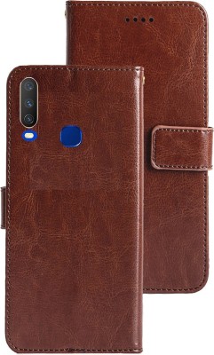 RK Seller Flip Cover for vivo Y12 PU Leather Vintage Case with Card Holder and Magnetic Stand(Brown, Anti-radiation, Pack of: 1)