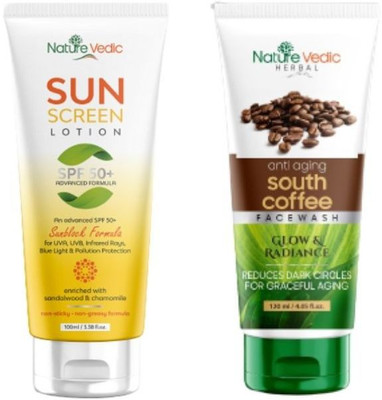 Nature Vedic Sunscreen lotion Spf50+ with Anti-aging South Coffee Fasewash(2 Items in the set)