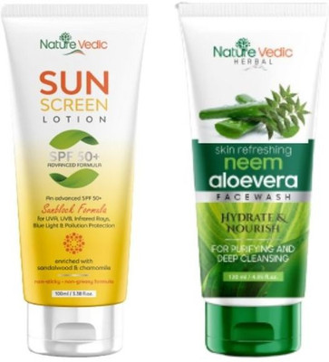 Nature Vedic Sunscreen lotion Spf50+ with Skin Refreshing Neem Aloevera Facewash(2 Items in the set)