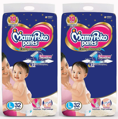 MamyPoko Pants Extra Absorb Diaper Large(L), Count-32+32 - L(64 Pieces)