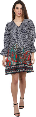 TSM Women A-line White, Dark Blue Above Knee/Mid Thigh Length Dress