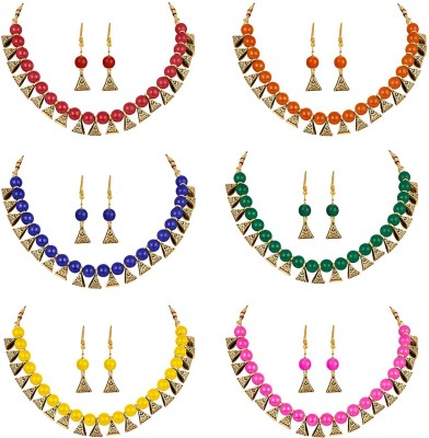 TAP Fashion Copper Gold-plated Green, Yellow, Red, Orange, Blue, Pink Jewellery Set(Pack of 1)