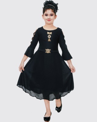 FTC FASHIONS Girls Maxi/Full Length Party Dress(Black, Full Sleeve)