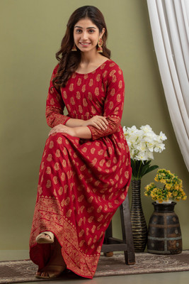 Surhi Women Printed Flared Kurta(Maroon)