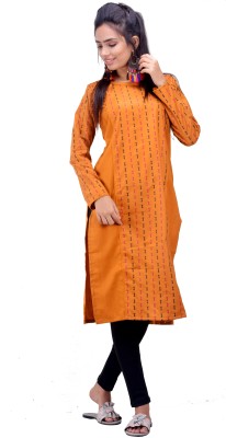 CLYMAA Women Self Design Straight Kurta(Orange)