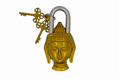 NATHAM Buddha Brass Statue Unique And Antique Lock Beautiful Handicraft Work Lock(Gold)