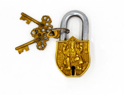 NATHAM Ganesha Brass Lock Unique And Antique Beautiful Padlock Handicraft work Lock(Gold)