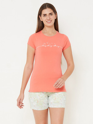 SWEET DREAMS Women Printed Orange Top & Shorts Set