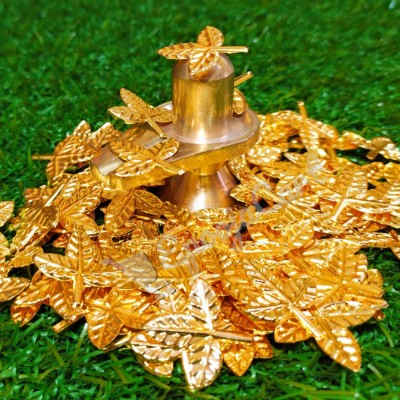 Epoojacart Pack of 21 Gold-Coated Bilva Patralu- Bael leaf for pooja- Gold Bilva Patralu for Shiva Pooja Gold Plated(Gold)