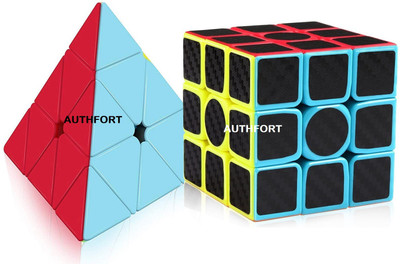 Authfort Speed Puzzle 3 x 3 Carbon Fiber Stickers & Pyraminx Triangle cube(2 Pieces)