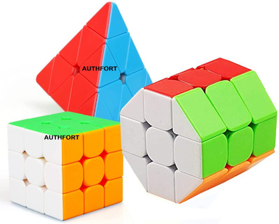 Authfort 3 x 3 Barrel Cube 3x3 and Pyraminx Pyramid Triangle High Speed Stickerless Cube combo pack of 3(3 Pieces)