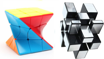 Authfort Cube Bundle of 3x3 Twist Stickerless cube & 3 X 3 Silver Mirror Stickered cube set of 2(2 Pieces)