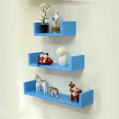 OnlineCraft wooden shelf rack Wooden Wall Shelf(Number of Shelves - 3, Blue)