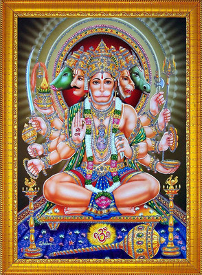 CRAFTSCORNER PANCHMUKHI HANUMAN JI GOLDEN Religious Frame