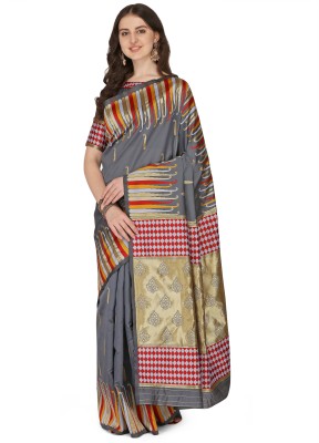 Arriva Fab Printed Banarasi Cotton Silk Saree(Grey)