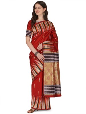 Arriva Fab Printed Banarasi Cotton Silk Saree(Red)