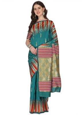 Arriva Fab Printed Banarasi Cotton Silk Saree(Green)