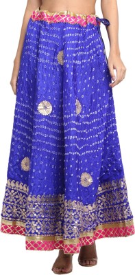 JABAMA Dyed Women Flared Blue Skirt