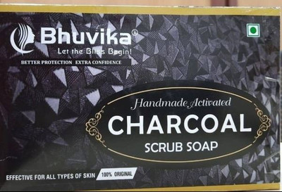 bhuvika Handmade Activated Charcoal Scrub Soap Pack of 4 (4x125g)(4 x 125 g)