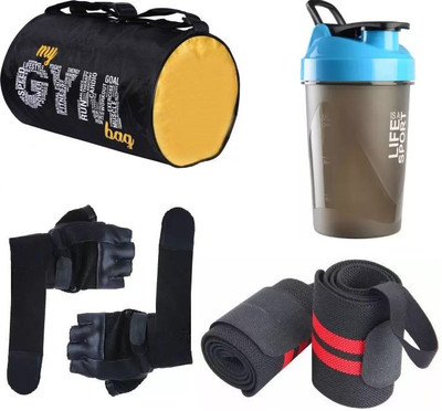 EMMKITZ sport bag for gym and shaker bottle with gym gloves and wrist support bag kit Fitness Accessory Kit Kit