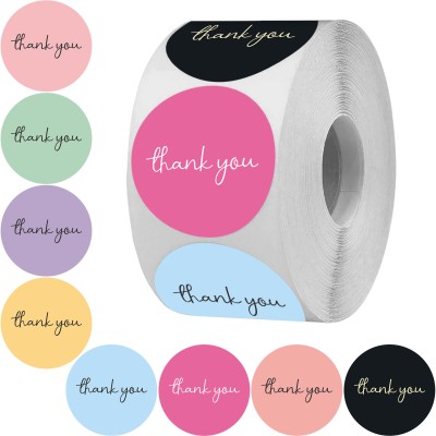 Rousrie 3.81 cm 1.5 inch round 8 different designs thank you stickers (pack of 500), for small business and packaging Self Adhesive Sticker(Pack of 1)