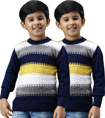 Fit N Fame Colorblock Round Neck Casual Boys & Girls Multicolor Sweater