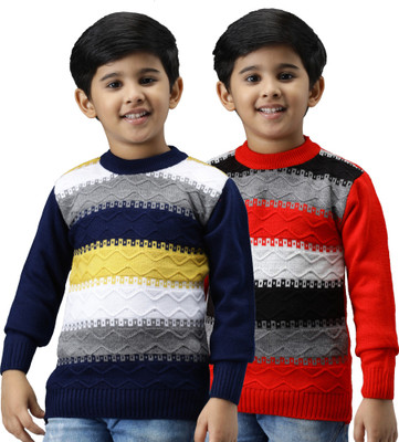 Fit N Fame Colorblock Round Neck Casual Boys & Girls Multicolor Sweater