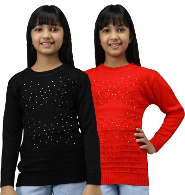 ANIXA Embellished Round Neck Casual Girls Multicolor Sweater