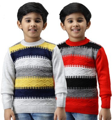 Fit N Fame Colorblock Round Neck Casual Boys & Girls Multicolor Sweater