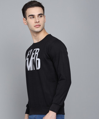 TRENDY WOLRD Graphic Print Round Neck Casual Men Black Sweater
