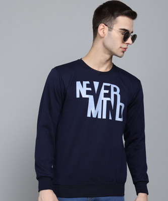 TRENDY WOLRD Graphic Print Round Neck Casual Men Dark Blue Sweater