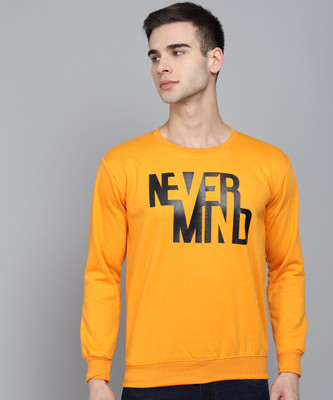ANIXA Printed Round Neck Casual Men Yellow Sweater
