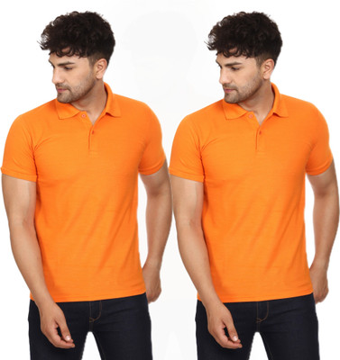 SMAN Solid Men Polo Neck Orange T-Shirt