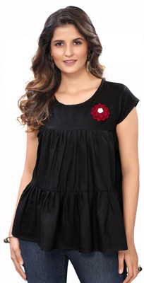Prettify Casual Solid Women Black Top